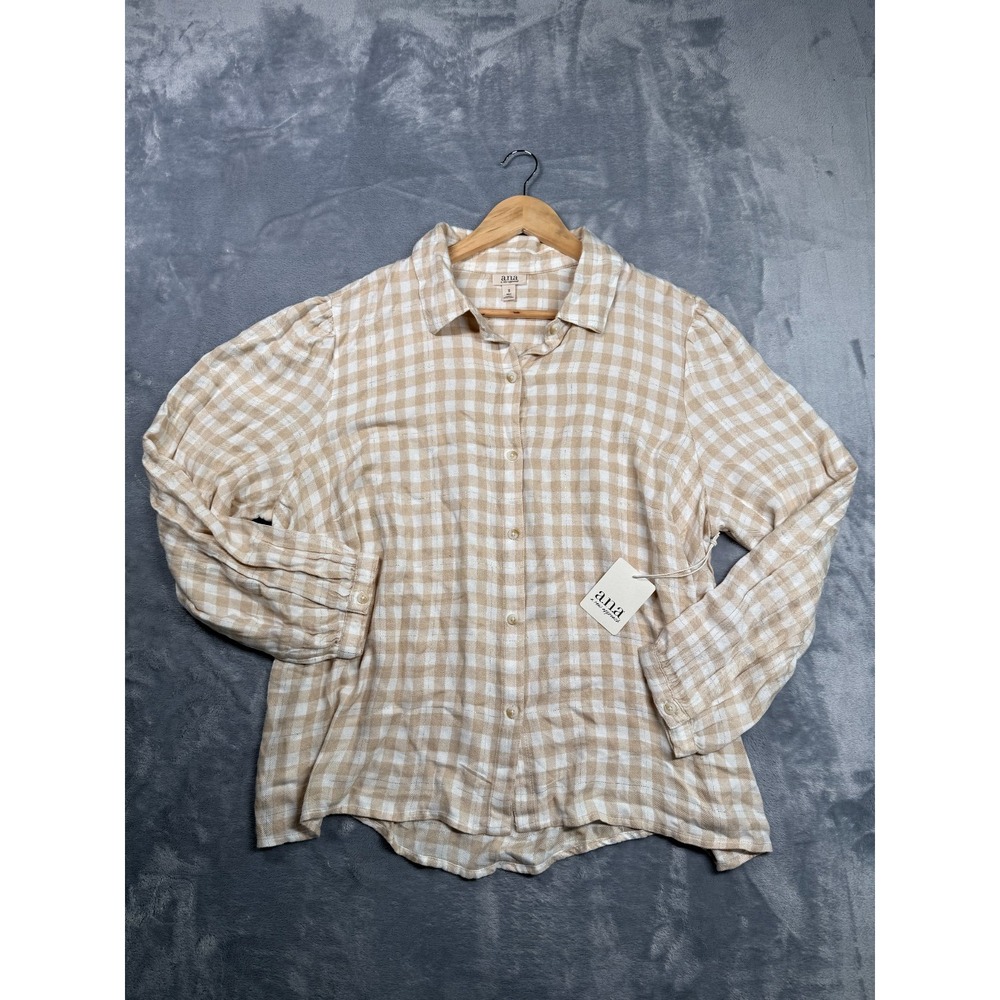 a.n.a Women 1X Plus Multicolor Plaid Long Sleeve Shirt Collared Button Up NWT